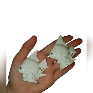 Vintage white bone china fish salt and pepper shakers